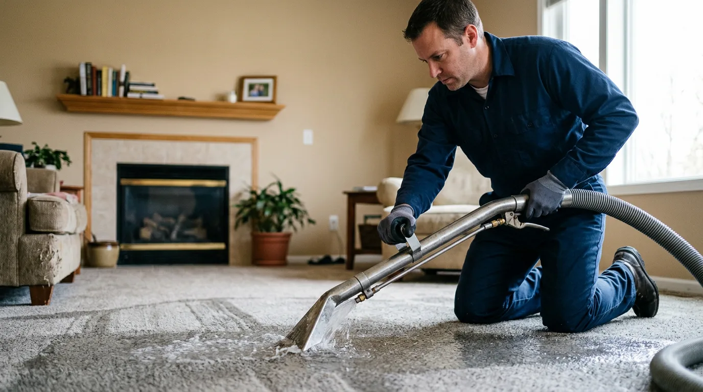 Water damage restoration technician working near Bellevue, IA
